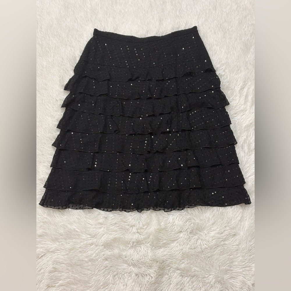St. John Black Tiered Skirt with Sequins